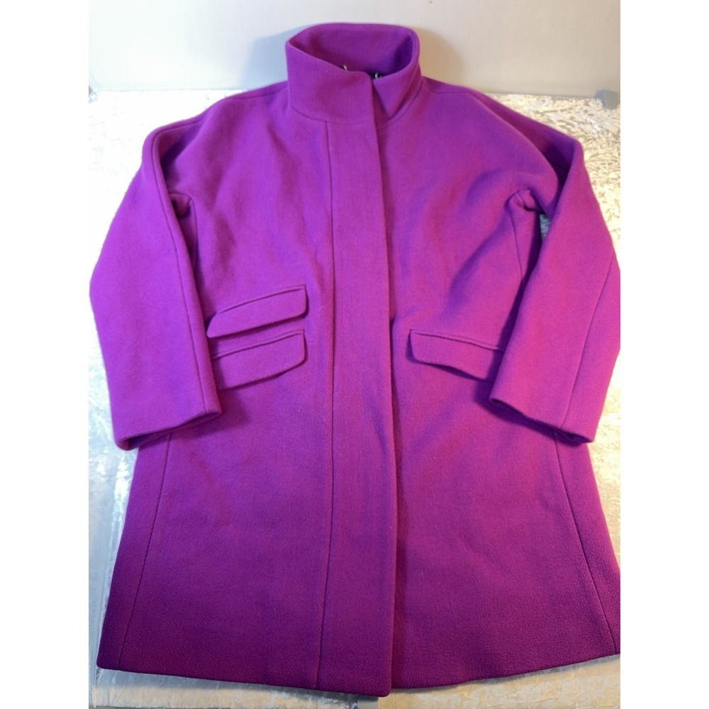 J.Crew Stadium Cloth Wool Coat Womens 12 Fuchsia Magenta Nello Gori Zip
